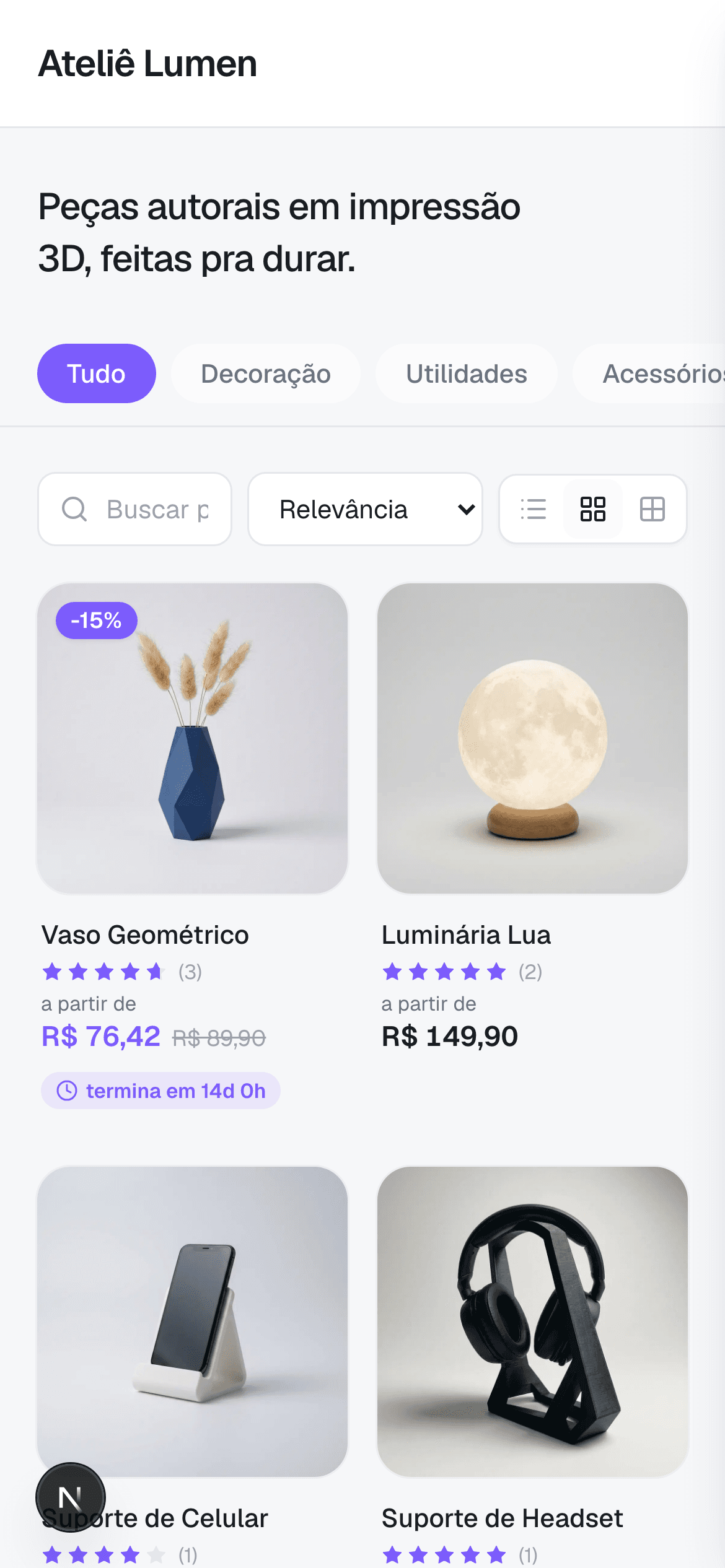 Loja online com produtos e variações