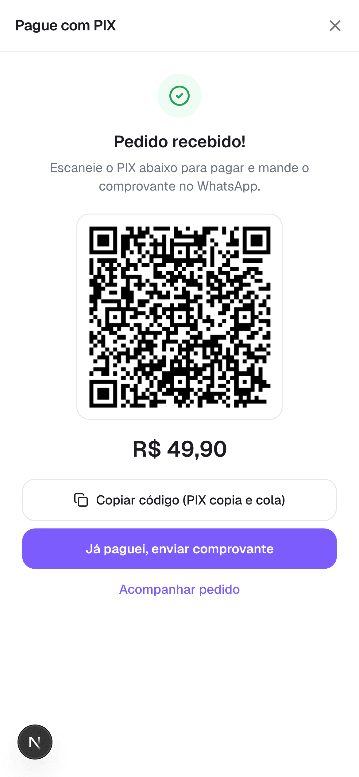 Checkout com PIX e QR Code na vitrine